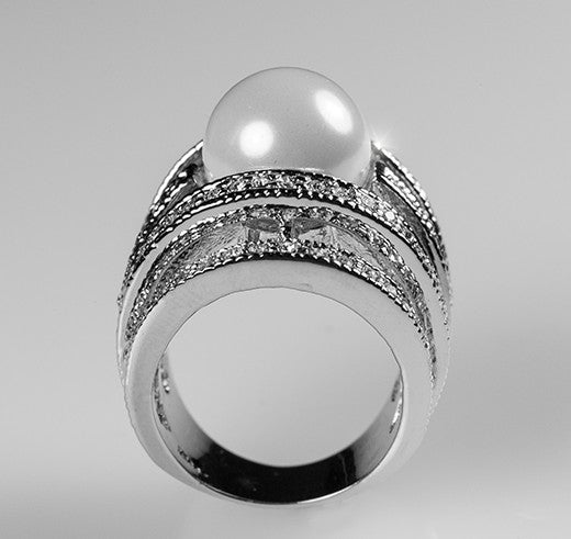 Ayala 12mm Pearl Pearl CZ Wide Band Ring