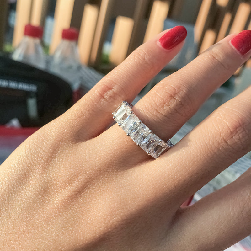 Daisy 6x4mm Radiant CZ Eternity Band Ring | 8ct | Sterling Silver