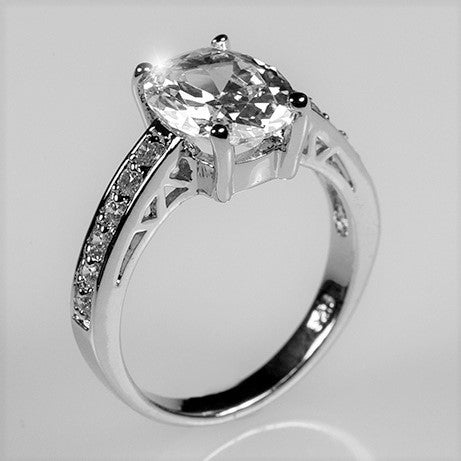 Evelina 10x8mm Oval Ruby CZ Ring | 3ct | Sterling Silver