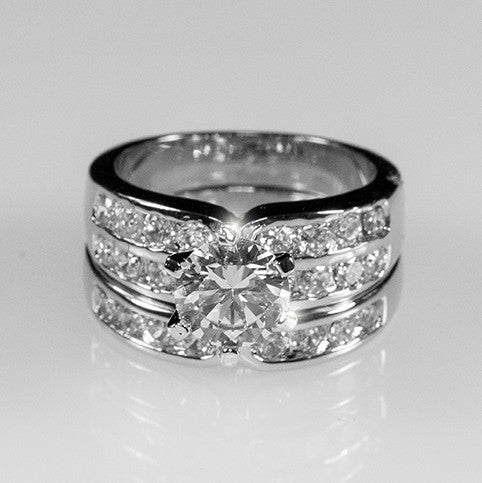 Fatima 7.5mm Round CZ Wedding Ring Set | 1.8ct | 2.5ct