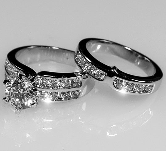 Fatima 7.5mm Round CZ Wedding Ring Set | 1.8ct | 2.5ct
