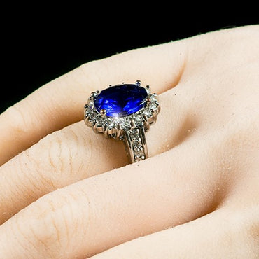 Kate 12x10mm Sapphire Oval Halo CZ Engagement Ring | 7ct