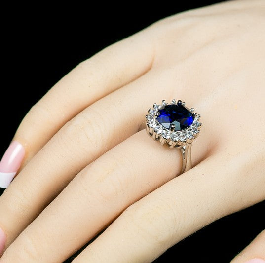 Katie 12mm Royal Sapphire Oval CZ Engagement Ring | 5.5ct