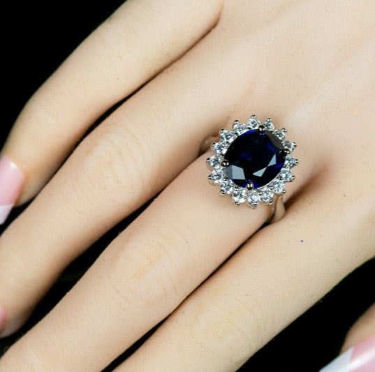 Katie 12mm Royal Sapphire Oval CZ Engagement Ring | 5.5ct
