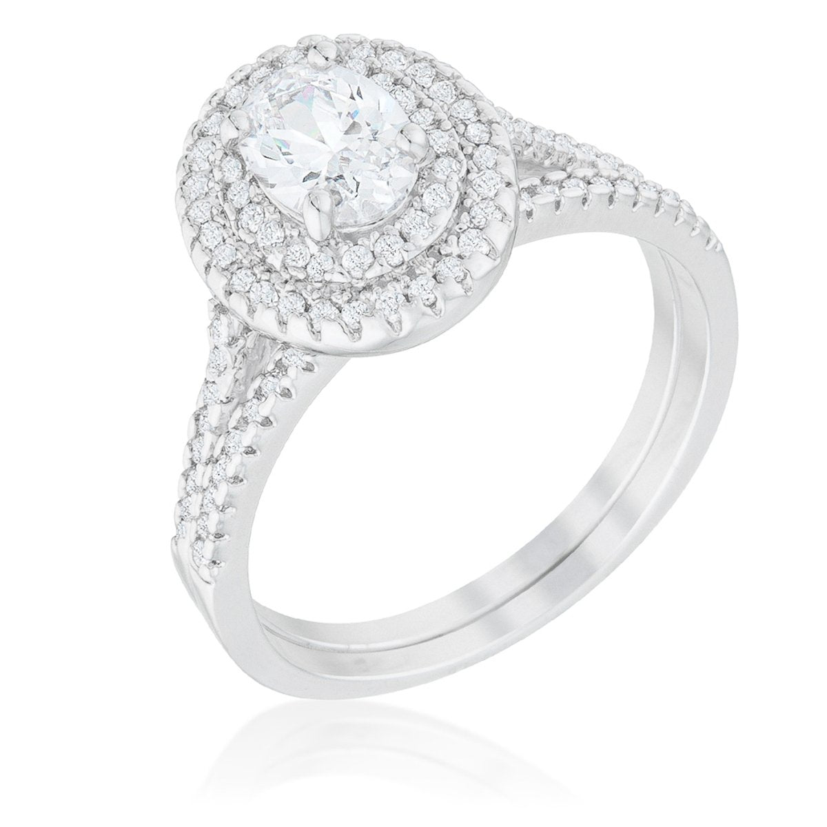 Kehira 7x5mm Oval CZ Halo Engagement Ring Set | 1ct | 2.3ct