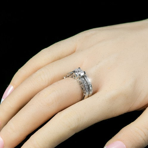 Kimmy 6.5mm Round CZ Filigree Engagement Ring Set | 1ct | 2.8ct