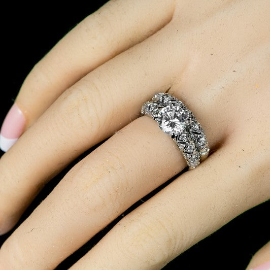 Lindy 8mm Round CZ Engagement Ring Set | 2ct