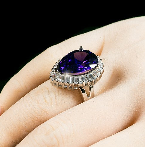 Lorna 18mm Amethyst Pear CZ Cocktail Ring | 9.5ct