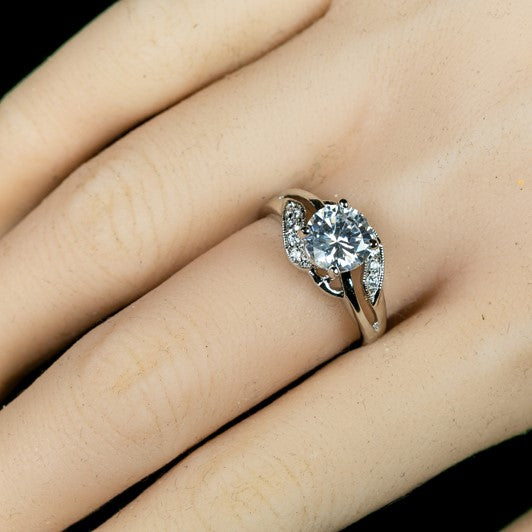 Natka 7.5mm Round CZ Elegant Engagement Ring | 1.7ct