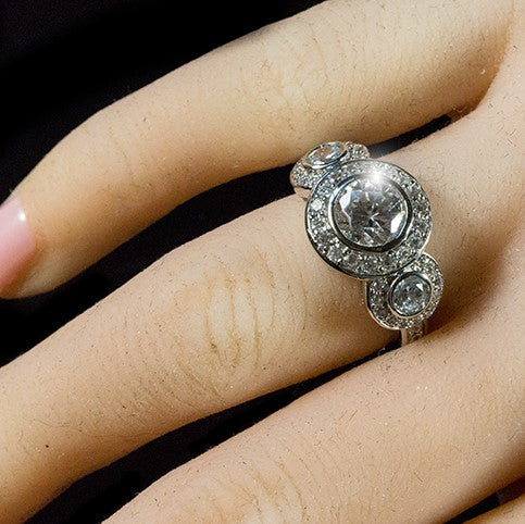 Nikki 7mm Round Tri-Stone CZ Engagement Ring | 1.5ct | 7ct