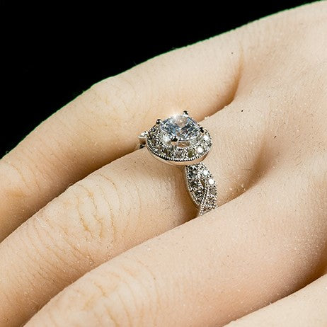 Sara 6mm Round CZ Halo Engagement Ring | 0.9ct | 1.8ct