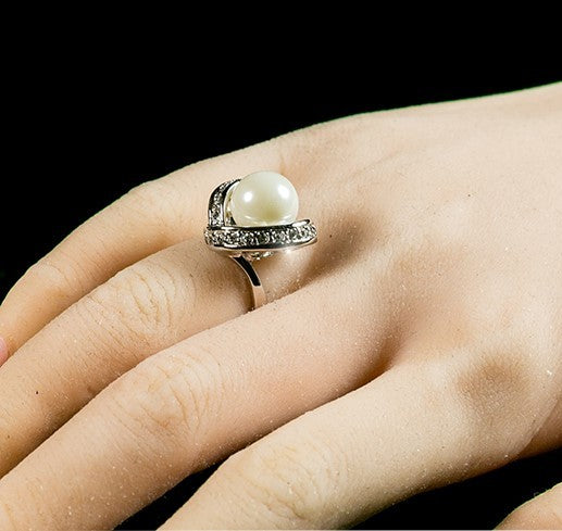 Deja Ribbon CZ Wrap 8mm White Pearl Ring