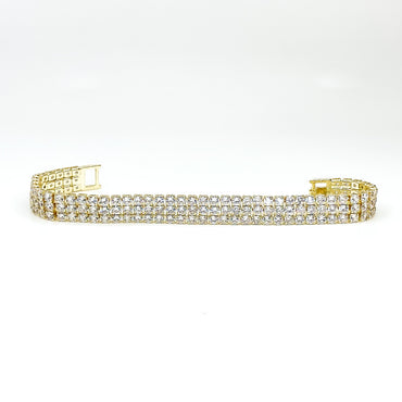 Kim Three Rows Round CZ Gold Tennis Bracelet | 7.25 in