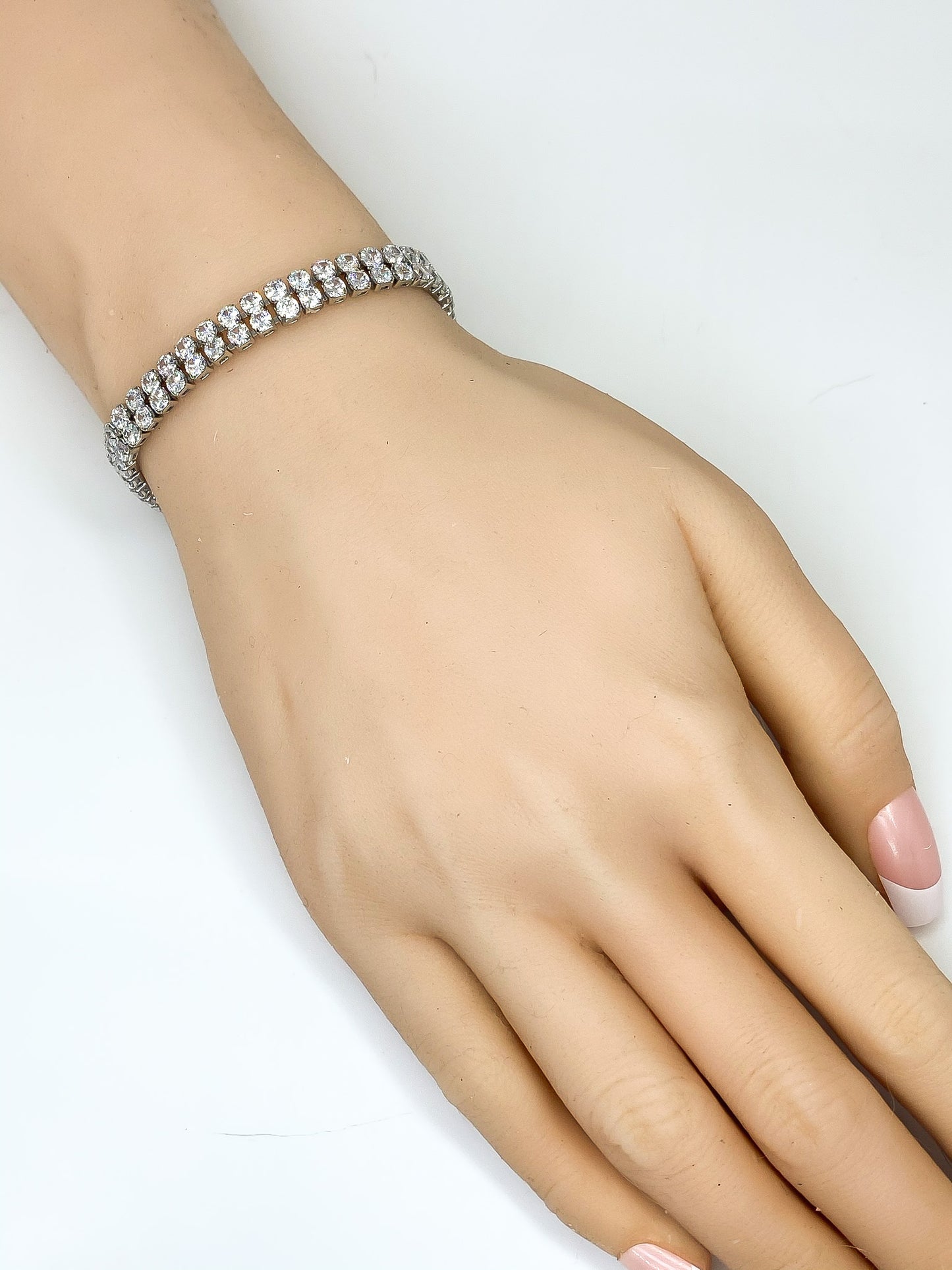 Kim Two Rows Round CZ Gold Tennis Bracelet | 7.25 in