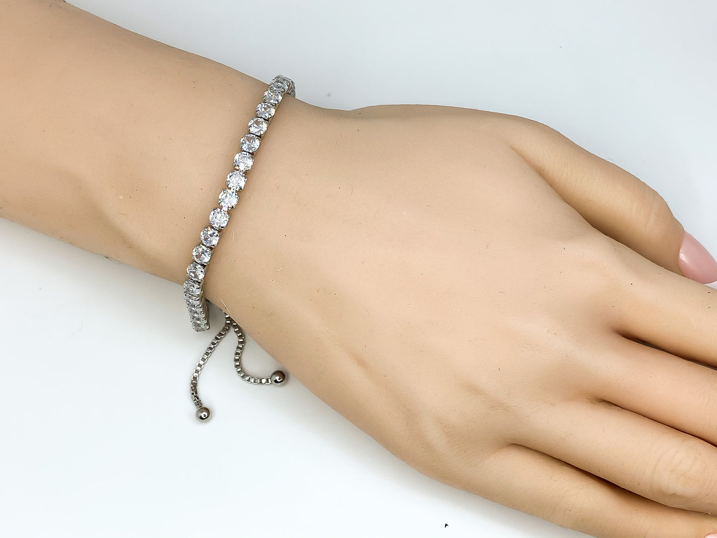 Beth 4mm Sapphire CZ Silver Tennis Bolo Bracelet | 10ct