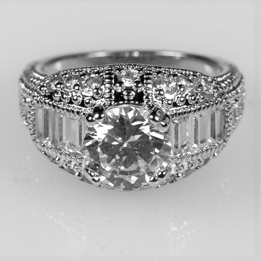 Iris 8mm Round CZ Milgrain Engagement Ring | 2.5ct | 4.5ct