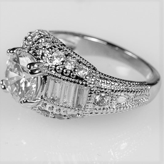 Iris 8mm Round CZ Milgrain Engagement Ring | 2.5ct | 4.5ct
