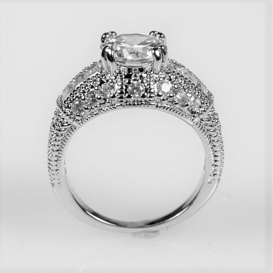 Iris 8mm Round CZ Milgrain Engagement Ring | 2.5ct | 4.5ct