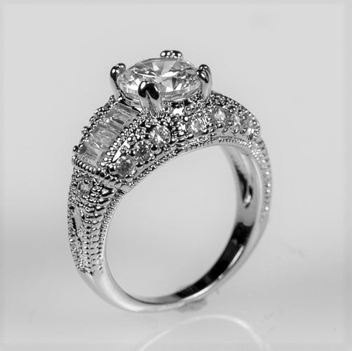 Iris 8mm Round CZ Milgrain Engagement Ring | 2.5ct | 4.5ct