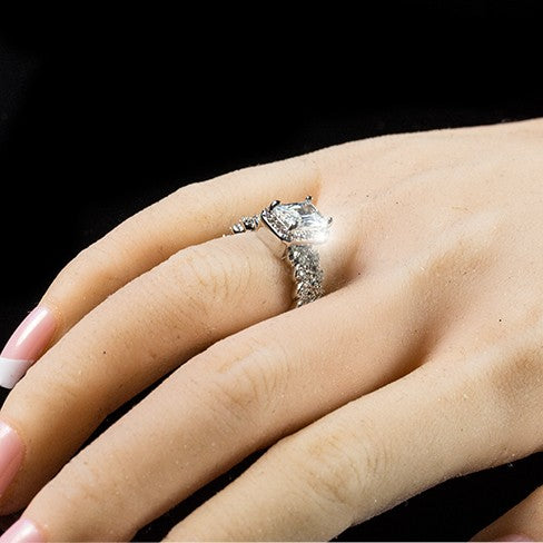 Genna 8x6mm Radiant Halo Engagement Ring Set | 2ct | 3.2ct