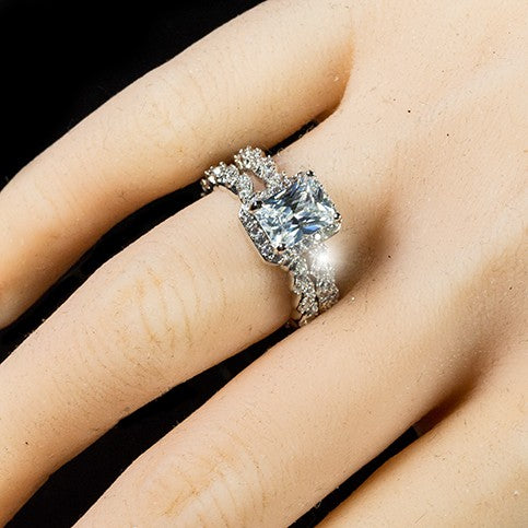 Genna 8x6mm Radiant Halo Engagement Ring Set | 2ct | 3.2ct