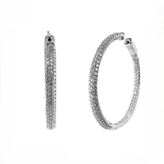 Karina Round Paved CZ Medium Hoop Earrings | 1.7in