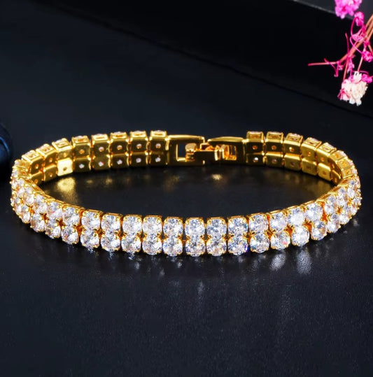 Kim Two Rows Round CZ Gold Tennis Bracelet | 7.25 in
