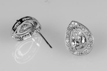 Nancy Pear Cut Halo Stud Earrings