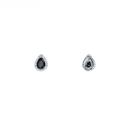 Shanna Black Pear Cut Halo Stud Earrings