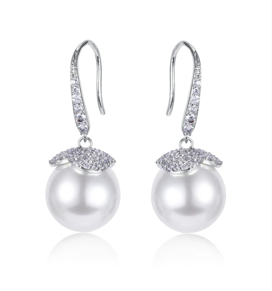 Tammy 11mm White Pearl Drop CZ Earings - Beloved Sparkles