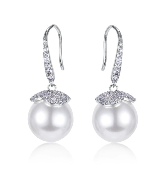 Tammy 11mm White Pearl Drop CZ Earings - Beloved Sparkles