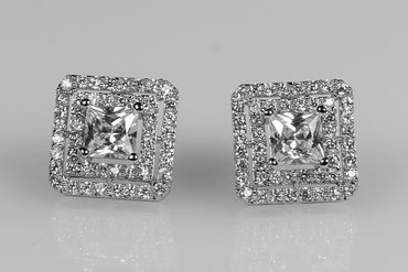 Darice Princess Cut CZ Halo Stud Earrings