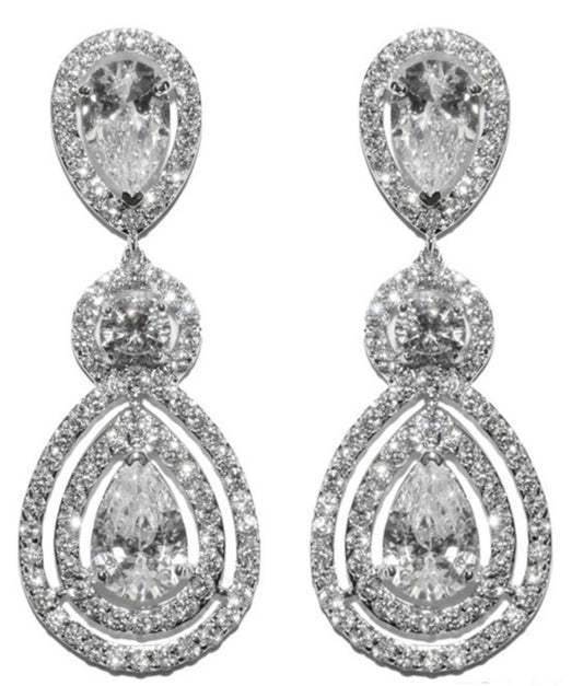Louisa Pear Halo Chandelier Earrings