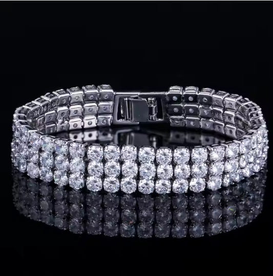 Kim Three Rows Round CZ Silver Tennis Bracelet | 7.25 in
