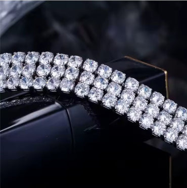Kim Three Rows Round CZ Silver Tennis Bracelet | 7.25 in