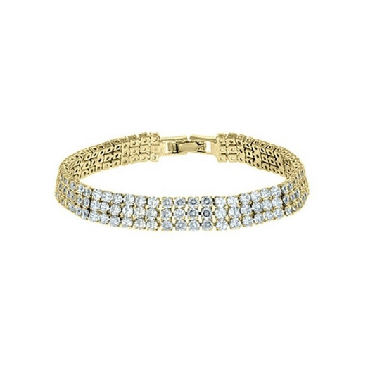 Kim Three Rows Round CZ Gold Tennis Bracelet | 7.25 in