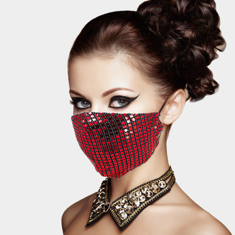 Lia Red Metallic Embellished Fashion Mask