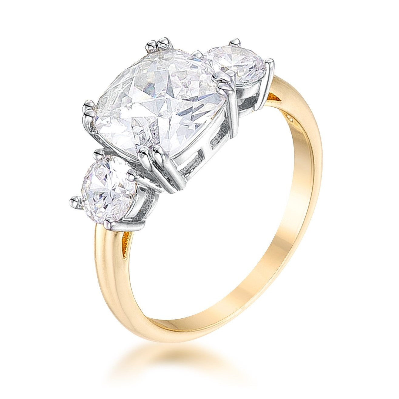 Addy 9mm Cushion CZ Three Stone Engagement Ring | 4ct