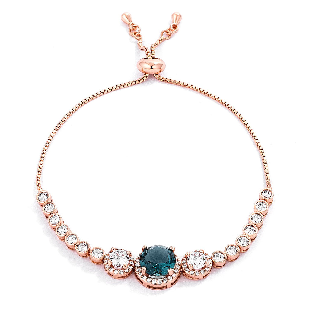 Abigail  Blue Green CZ Rose Gold Bolo Slider Bracelet