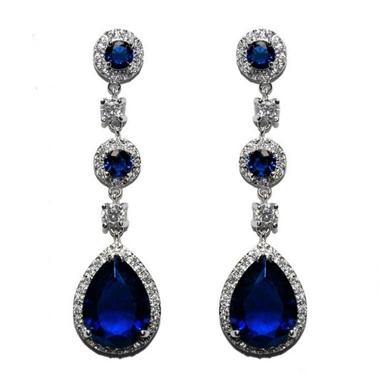 Amberly Sapphire Dangle Chandelier Earrings | 57mm