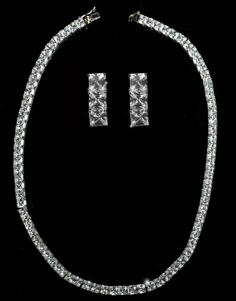 Anissa CZ Princess Cut Tennis Necklace Set