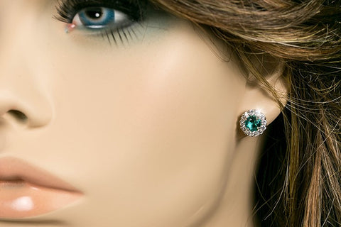 Belle Aqua Blue Halo Stud Earrings | 2ct