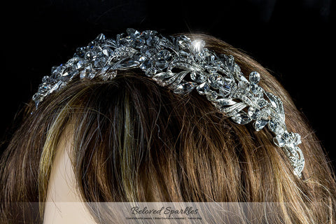 Hasina Ribbon Cluster Statement Silver Headband | Swarovski Crystal - Beloved Sparkles
 - 4