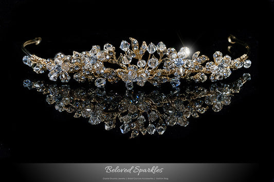 Judith Floral Cluster Gold Tiara | Swarovski Crystal - Beloved Sparkles
- 1