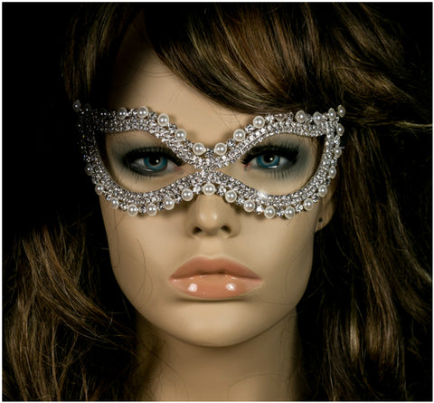 Greta Vintage Pearl Cluster Masquerade Mask | Crystal