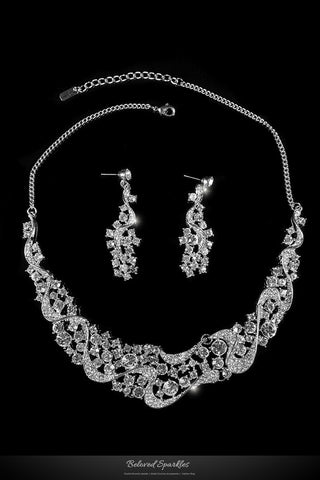 Yuki Crystal Crescent Swirl Necklace Set | Rhinestone