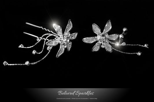 Kathy Silver Flower Hair Stick Pin | Rhinestone - Beloved Sparkles