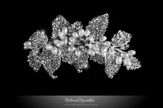 Dilan White Pearl Leaves Hair Clip | Pearl | Crystal - Beloved Sparkles