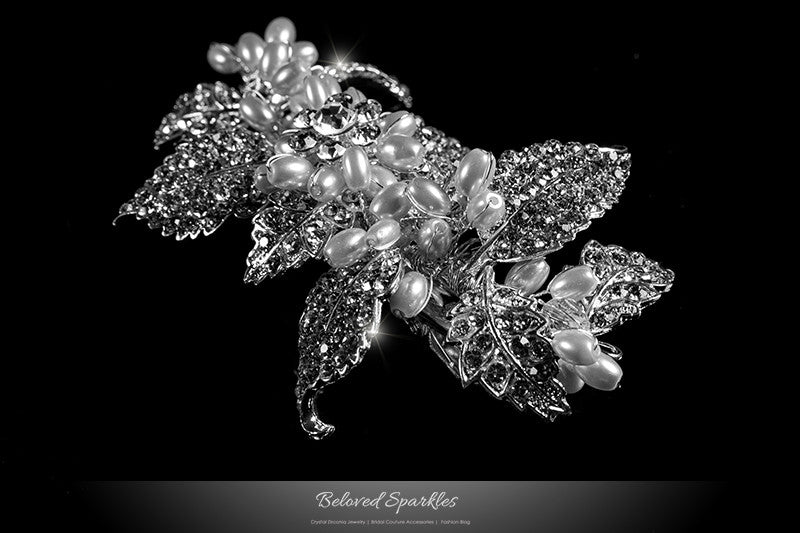 Dilan White Pearl Leaves Hair Clip | Pearl | Crystal - Beloved Sparkles