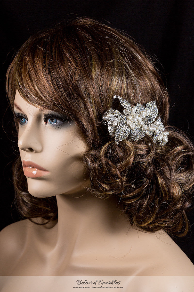 Dilan White Pearl Leaves Hair Clip | Pearl | Crystal - Beloved Sparkles